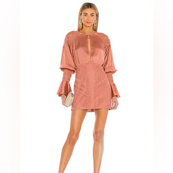 MICHAEL COSTELLO x REVOLVE Shandy Mini Dress Blush Rose Lace Satin Size XS - Picture 2 of 10